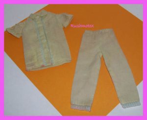 Vintage Barbie Doll Tagged Yellow Pajamas Top pants Set