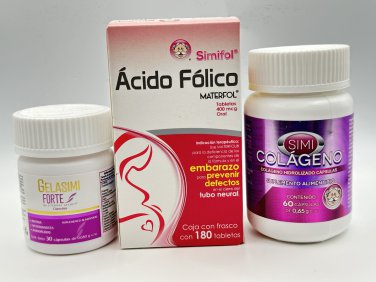 3  Pack  GELASIMI FORTE + Simi Colageno + Acido Folico 400 mcg 180 Tabletas Envio Gratis