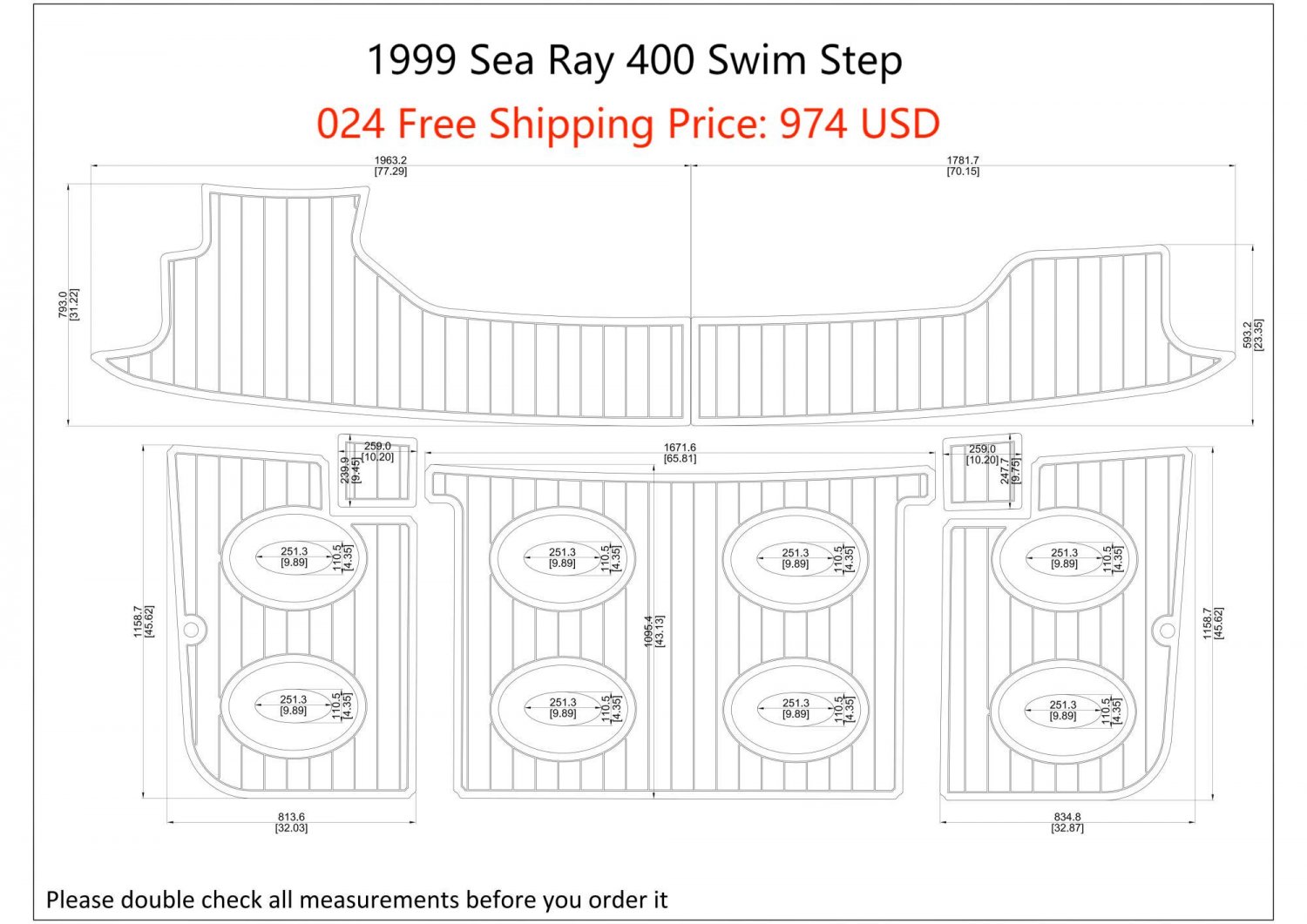 1999 SeaRay 400 Swim Step Platform Boat EVA Faux Foam Teak Deck Floor Pad