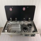 2 Burner Gas Stove Sink Combo 2 Glass Lid 775*365*150/120mm Boat RV GR-904LD