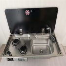 2 Burner Gas Stove Sink Combo Glass Lid 775*365*150/120mm Boat Caravan GR-904RS