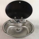 Stainless Steel Round Sink with Tempered Glass Lid Ф408*150mm Caravan RV FS-570