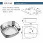 Stainless Steel Sink Hand Wash Basin 480*420*160mm RV Caravan Camper Boat GR-569