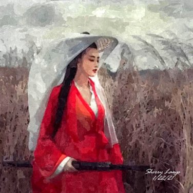 Ancient Chinese Woman Hanfu with Long Veil Painting-Signed Artwork-Digital Download