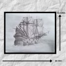Beautiful Wall Art pencil hand drawing Galleon Sailing Ship Gift