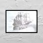 Beautiful Wall Art pencil hand drawing Galleon Sailing Ship Gift