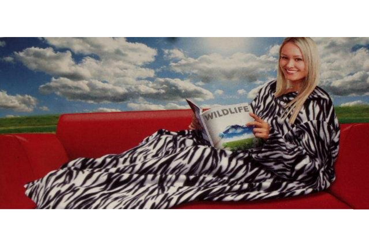 Zebra Stripe Cuddle Blanket with Sleeves