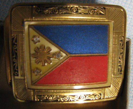 Vintage Gold Plate PHILIPPINES Flag Belt Buckle Ornate