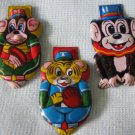 3 Tin Monkey Clickers Noisemakers Toys