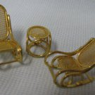 Dollhouse Miniatures Gold Metal Rocking Chairs + Table