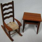Wood Rocker Rattan Chair and Table Dollhouse Miniatures Furniture MOC