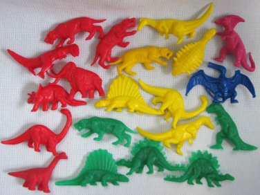 20 Dinosaurs Mammoth T-Rex Colored Plastic PVC Figures