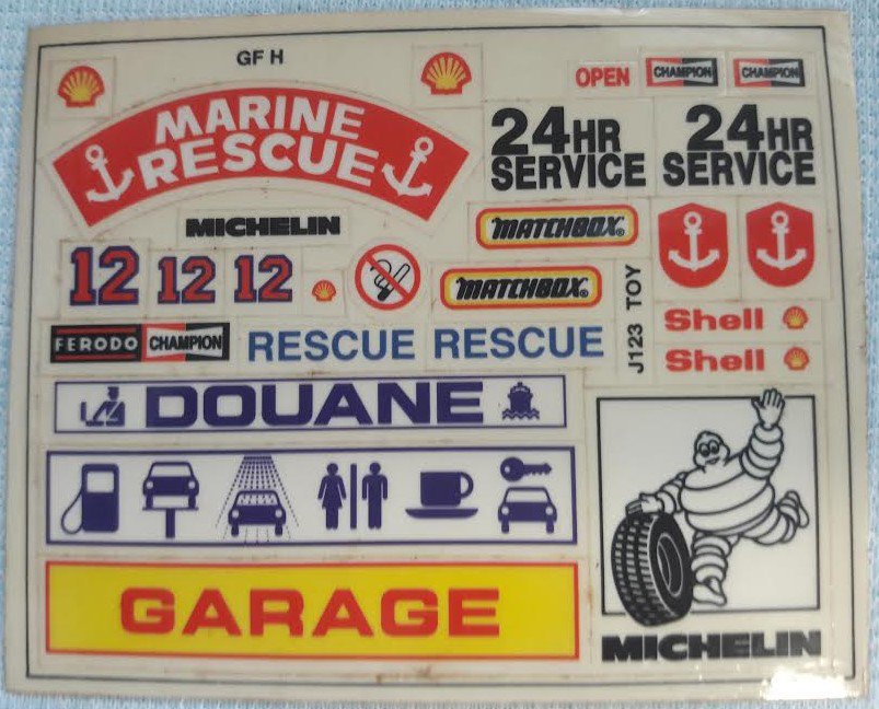 Matchbox Playset Sticker Sheet Rescue Shell Garage