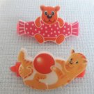 Little Girls Kitty Teddy Bear Plastic Hair Clips Vintage