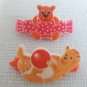 Little Girls Kitty Teddy Bear Plastic Hair Clips Vintage