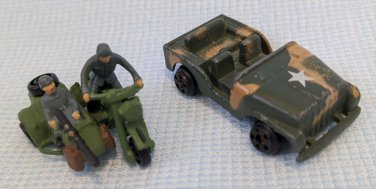 Diecast Micro Machines Motorcycle Side Car and Jeep Military Vehicles
