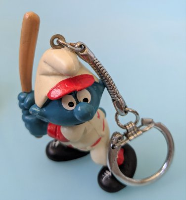 Smurf Baseball Player Batter PVC Keychain W Berrie