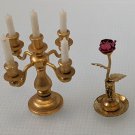 Dollhouse Brass Tabletop Candelabra Rose Bud Vase Miniatures Dolls Dollhouse Brass Tabletop Candelabra Rose Bud Vase Miniatures Dolls