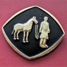 Vintage Faux Damascene Black Gold Samurai Horse Pin Brooch