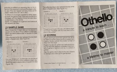 Othello Game Rules Pamphlet Milton Bradley