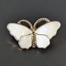 Vintage Butterfly Pin 925S OPRO White Enamel on Gold Brooch