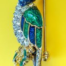 Vintage Parrot Bird Brooch Pin Rhinestones Gold Tone