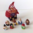 Vintage Japanese Miniature Lucky Seven Gods of Good Fortune Basket