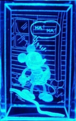 Mickey Mouse Small 3D Laser Crystal + Rotary Light Base