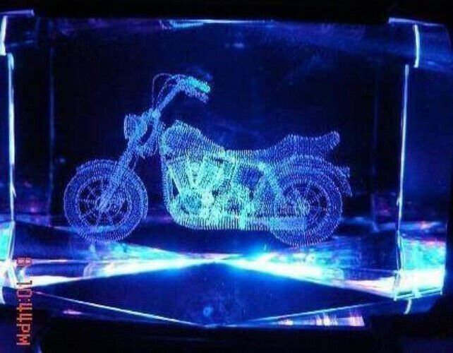 (Motorcycle Style #  1 ) 3D Laser Crystal + Rotary Light Base