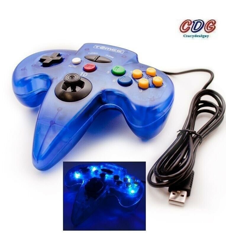 USB N64 Retro Design Clear Blue Moon Controller for PC