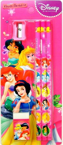 disney PRINCESS pretty WOODEN PENCILS sharpener ERASER SET new ariel aurora snow white jasmine