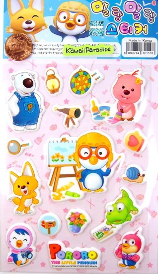 korean anime PORORO PENGUIN super cute CUSHY STICKERS new 3