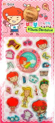 kawaii korean anime STRAWBERRY GIRL dalki glitter PUFFY STICKERS dressing up 2