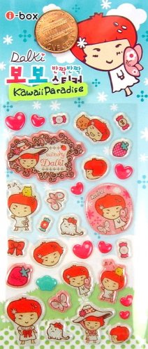 kawaii korean anime STRAWBERRY GIRL dalki glitter PUFFY STICKERS heart candy butterfly 4