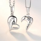 Sterling Silver Men's Women's Couple Necklace Friendship Puzzle CZ Love Matching Heart Pendant