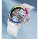 Women's Watch Luxury Ladies Wristwatch Fashion Skeleton Stainless Steel Rainbow Crystal
