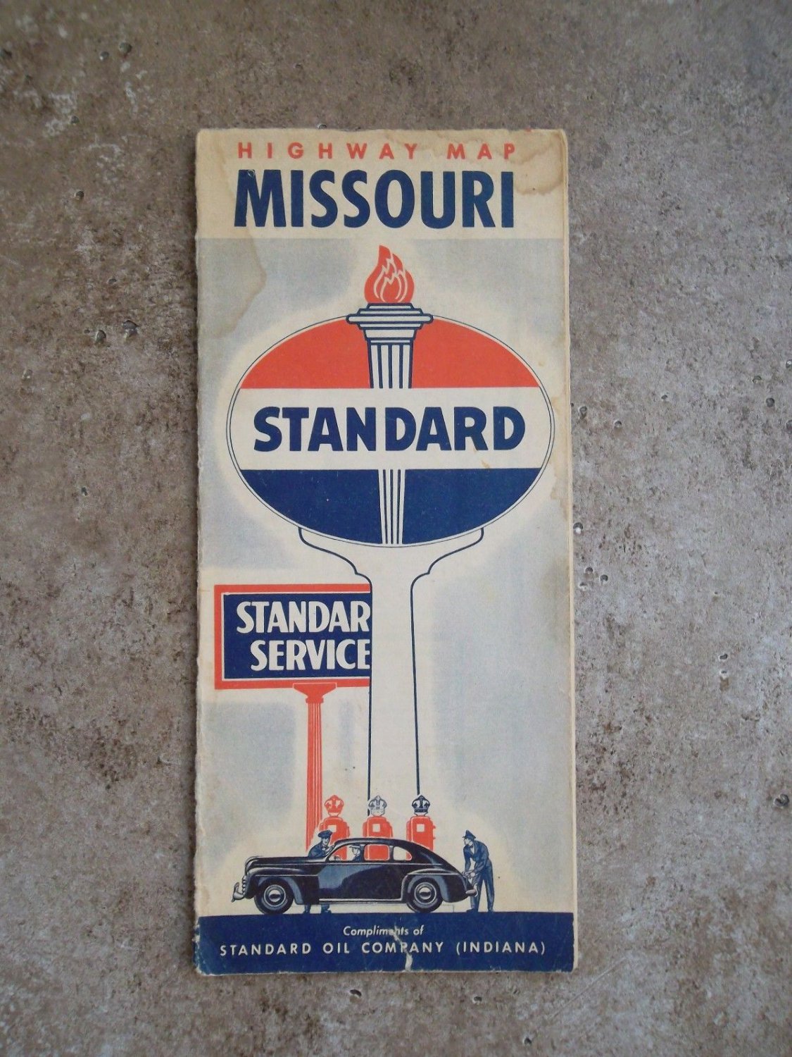 Vintage Standard Oil Company Map of Missouri with a 1940's Automobilia