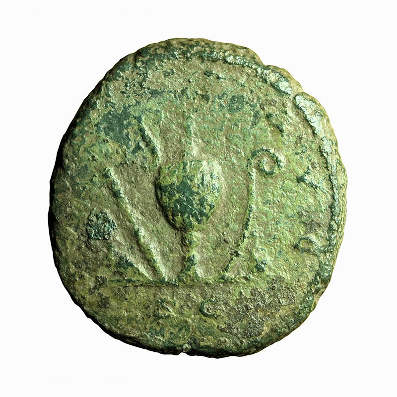 Roman Coin Commodus Dupondius AS AE25mm Bust / Sacrificial Implements 03794
