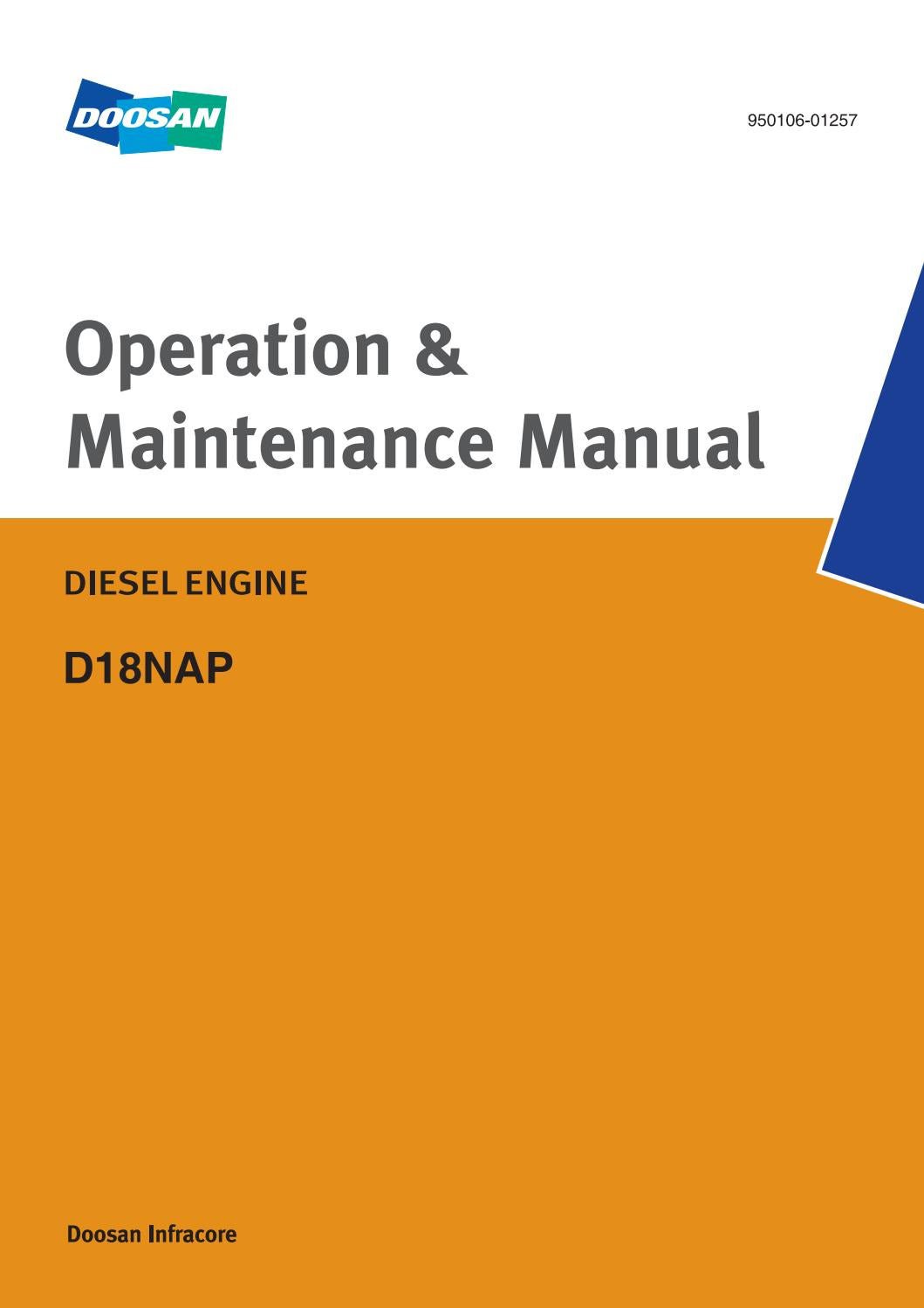 Doosan D18NAP Diesel Engine Operation & Maintenance Manual DOWNLOAD