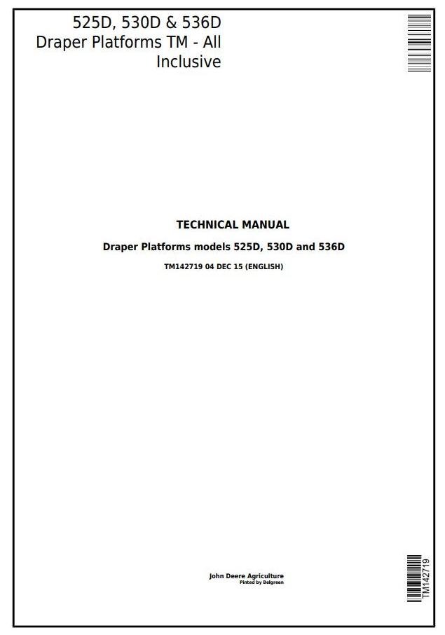 TM142719 - John Deere 525D, 530D, 536D Hay Forage Draper Technical Manual Download