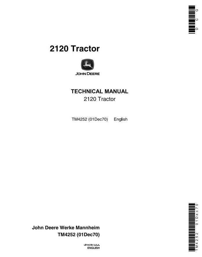 TM4252 - John Deere 2020, 2120 Tractor Technical Service Manual Download