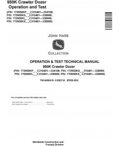 TM14258X19 - JOHN DEERE 950K CRAWLER DOZER OPERATION & TEST TECHNICAL MANUAL