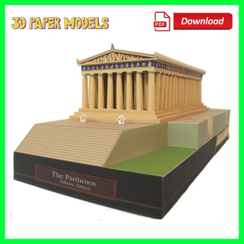The Parthenon, Greece 3D Paper Model Download Printable PDF Arts and Crafts, DIY 3D Papercraft