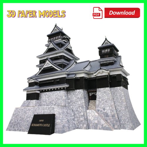 Kumamoto Castle, Japan 3D Paper Model Download Printable PDF Arts and Crafts, DIY 3D Papercraft