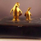 Penguin Penquin Rare Art Deco Retro Pewter Wood Box
