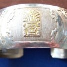 18K and Sterling Silver Cuff Bracelet with Gold Pendant Decoration