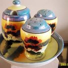 Noritake Lusterware Chikaramachi Japan Condiments Shakers Mustard Pot 5 Piece Set