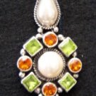 Pendant Sterling Silver Peridots Pearls Citrines Ladies Stunning Long Intricate Design