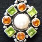Pendant Sterling Silver Peridots Pearls Citrines Ladies Stunning Long Intricate Design