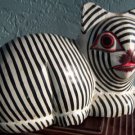 Cat Laurel Burch Style Wood Solid Black White Stripes Adorable Face